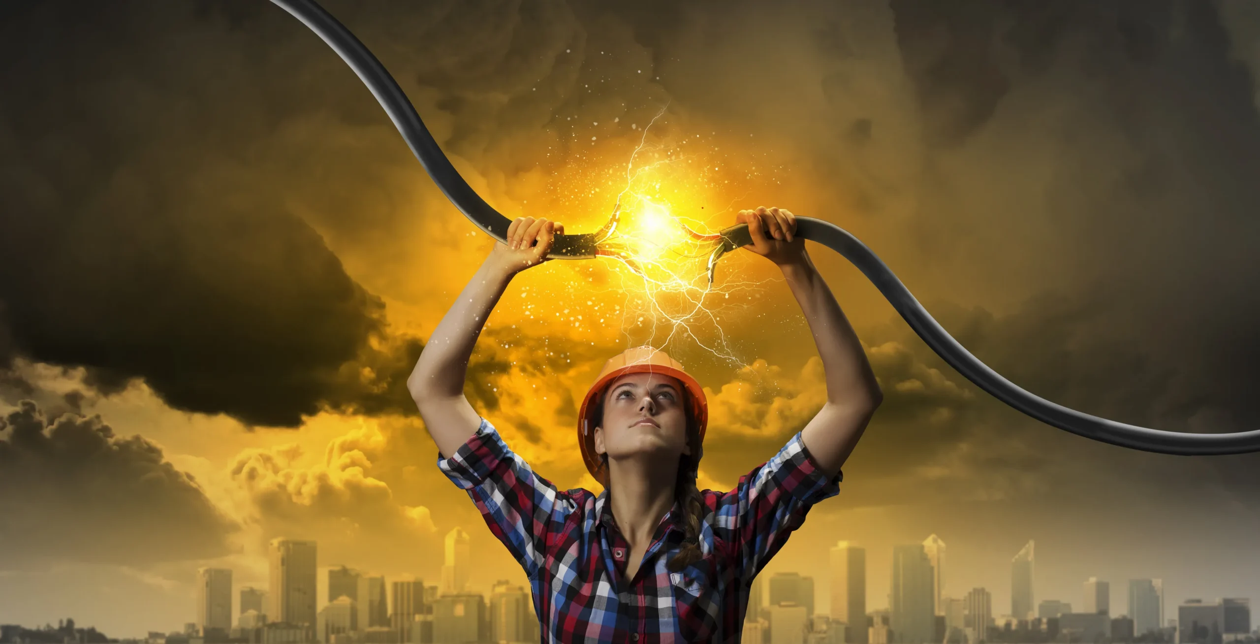 woman with electrical power line over cityscape 2026 04 13 23 45 47 utc